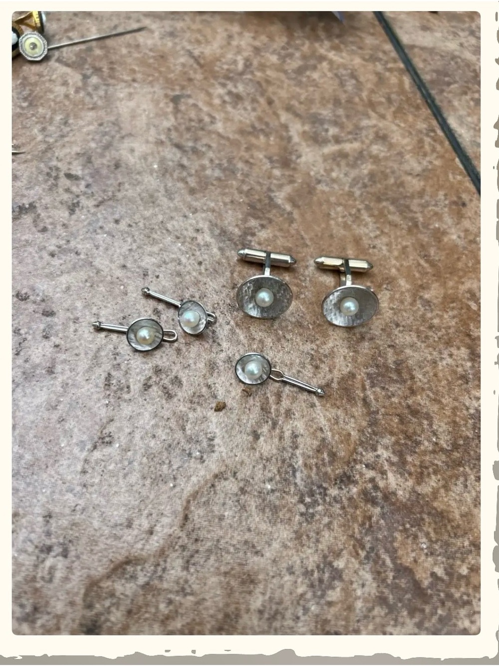 Krementz Classic Silver and Pearl Men’s Cufflinks and Stud Set